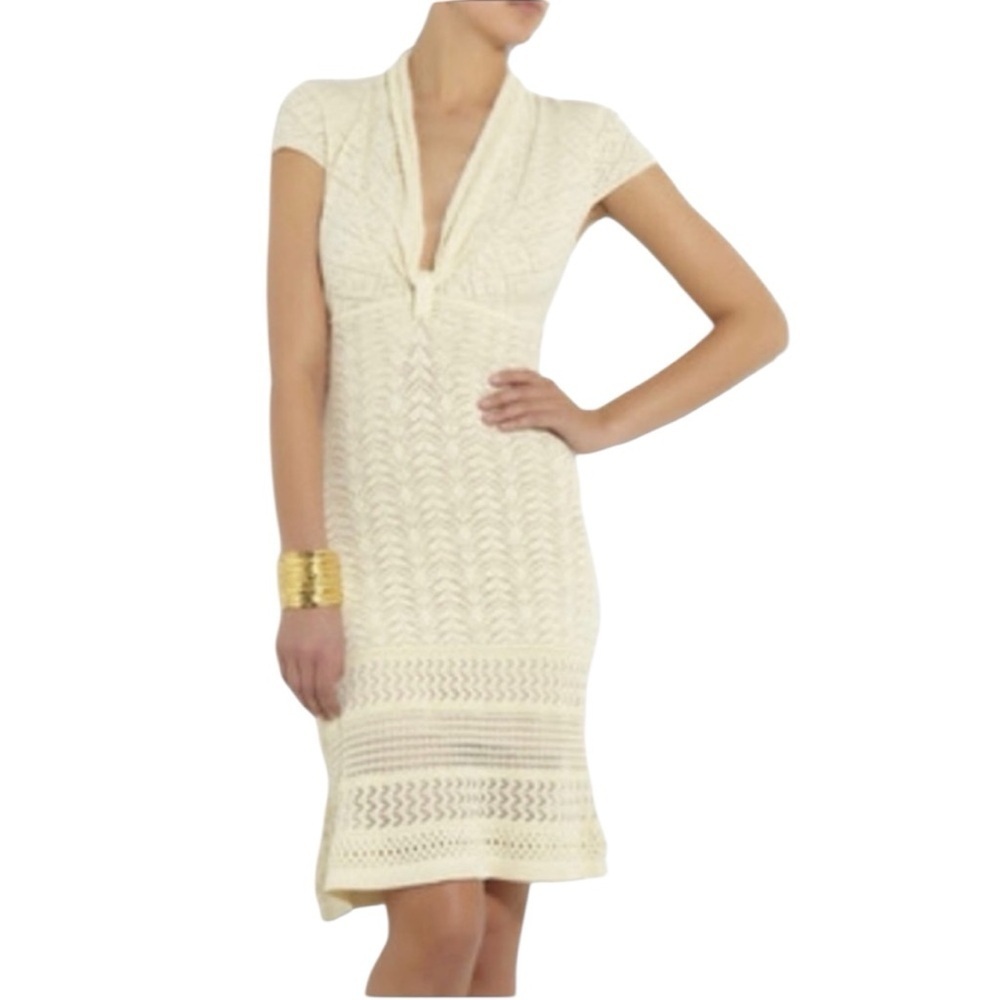 🆕 CATHERINE MALANDRINO FAVORITES Ivory Pointelle Knit Dress Dress Size M